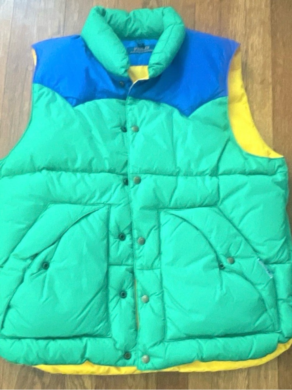 Polo by Ralph Lauren Green Blue Yellow Block Puffer Vest